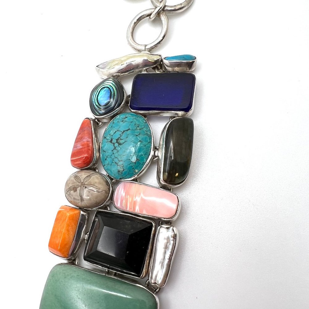 Mexico 950 Gemstone Mosaic Toggle Bracelet - Picture 5 of 7